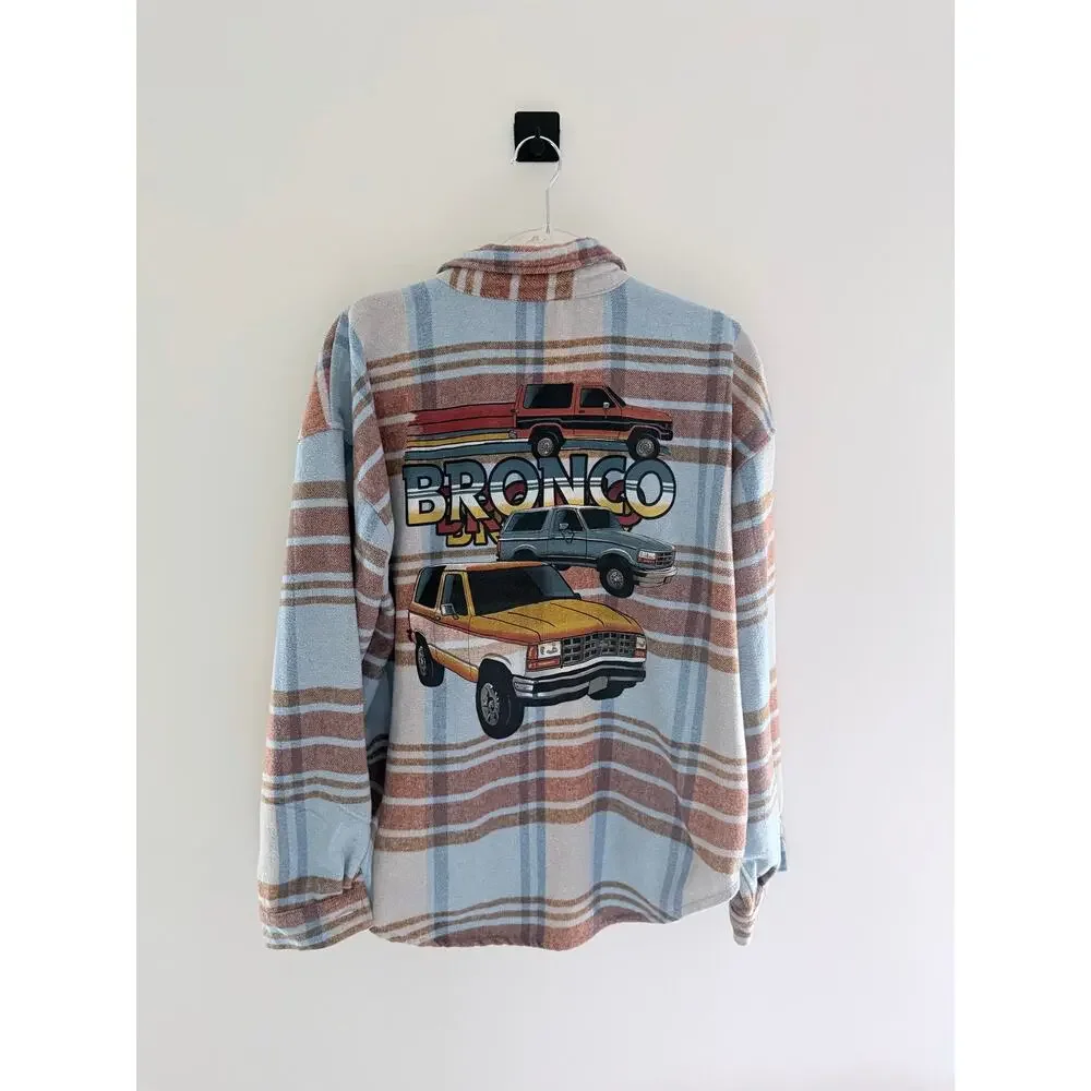 Ford Bronco Brown & Blue Flannel Plaid Shacket-Size XL